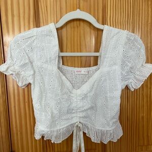 Romwe White Eyelet Puff Sleeve Top
